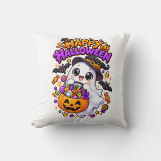 Cojín Decorativo Dulce Calabaza Fantasma de Halloween Adorable