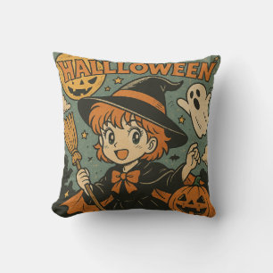 Cojín Decorativo Dulce caricatura japonesa retro de Halloween