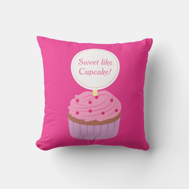 Cojín Decorativo Dulce como Cupcake, Rosa, Para Niñas (Anverso)
