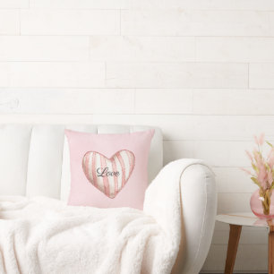 Cojín Decorativo Dulce Corazón Rosa Rayado Amor