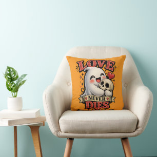 Cojín Decorativo Dulce Cráneo de Fantasma Amor Nunca Muere Hallowee