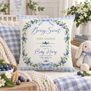 Cojín Decorativo Dulce de frutos baby shower Gingham azul Arándan