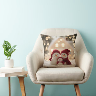Cojín Decorativo Dulce familia de muñeco de nieve invierno Navidad