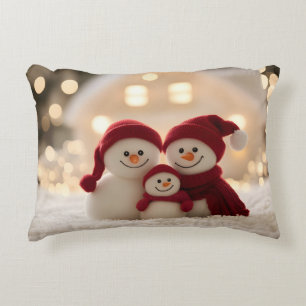 Cojín Decorativo Dulce familia de muñeco de nieve invierno Navidad