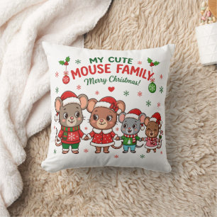 Cojín Decorativo Dulce familia de ratones Feliz Navidad