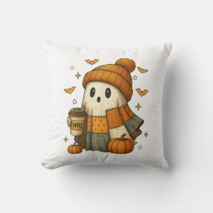 Cojín Decorativo Dulce Fantasma Bebiendo Café Halloween