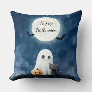 Cojín Decorativo Dulce Fantasma y Gato Negro Halloween