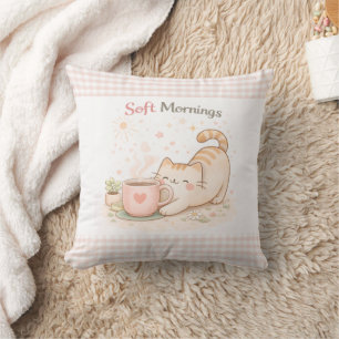 Cojín Decorativo Dulce gatito rosa de cuadros en casa en una suave