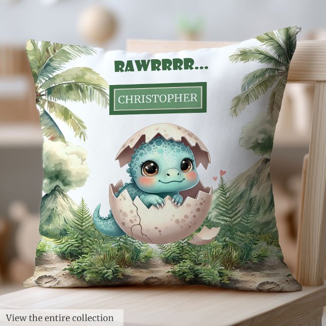 Cojín Decorativo Dulce Hatching pronto Baby Dinosaur personalizado (Sweet Hatching Soon Baby Dinosaur Personalized Throw Pillow )