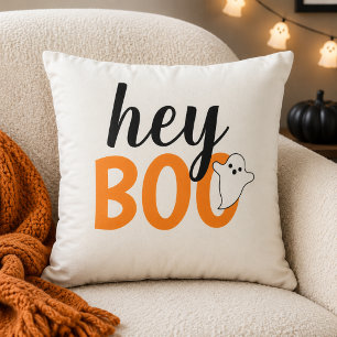 Cojín Decorativo Dulce Hey Boo Naranja Fantasma Blanco Halloween