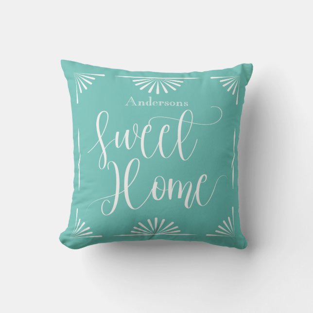 Cojín Decorativo Dulce Hogar Art Deco Azul Turquesa (Anverso)