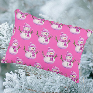 Cojín Decorativo Dulce Hombre de Nieve Rosa Blanco Navidad