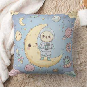 Cojín Decorativo Dulce Kawaii Espacio - Astronauta y Luna Sonriente