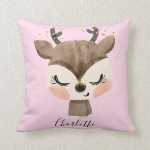 Cojín Decorativo Dulce Lindo y Femenino Reno de Bebé Rosa Pastel