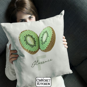 Cojín Decorativo Dulce Moderno Crochet Verde Mínimo Nombre Kiwi