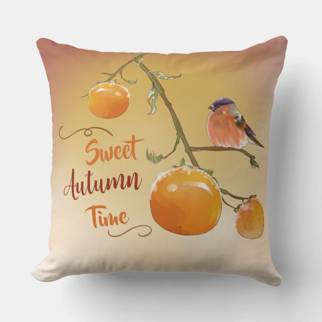 Cojín Decorativo Dulce Naranja de otoño Persimmon Fruits & Aves (Anverso)