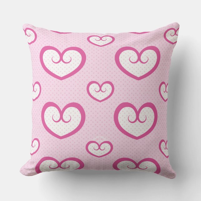 Cojín Decorativo Dulce Patrón de Corazón Rosa y Blanco (Anverso)
