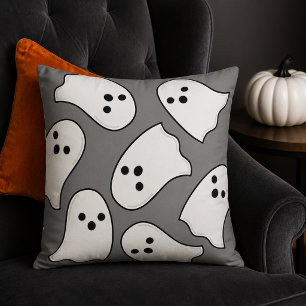 Cojín Decorativo Dulce Patrón de Fantasma Blanco Gris Halloween