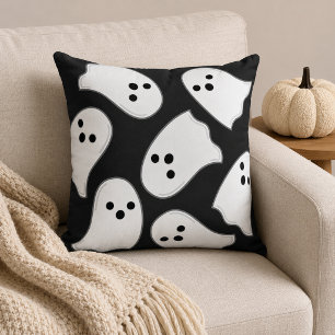 Cojín Decorativo Dulce Patrón de Fantasma Blanco Volador en Negro H