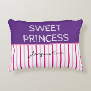 Cojín Decorativo Dulce Princesa Morado Rosado Blanco Rayas Nombre