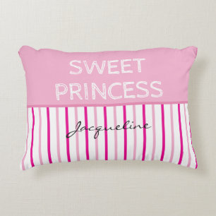 Cojín Decorativo Dulce Princesa Rayas Blancas y Rosadas Nombre