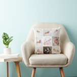 Cojín Decorativo dulce rosa un donut 1er cumpleaños multifoto<br><div class="desc">lindo collage de fotos de primer cumpleaños de donut rosado. Diseño de texto de escritura moderno. Parte de una colección.</div>