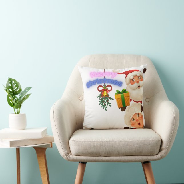 Cojín Decorativo Dulce Santa y Sra. Claus Feliz Navidad Saludo (Silla)