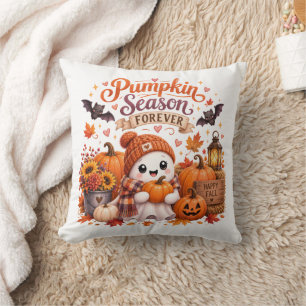 Cojín Decorativo Dulce y Acogedor Fantasma de Calabaza de Halloween