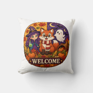 Cojín Decorativo Dulce Zorro de Halloween Bruja Fantasma Otoño Invi