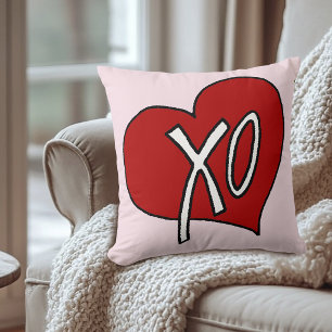 Cojín Decorativo Dulces besos y abrazos de corazón rojo XO