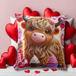 Cojín Decorativo Dulces como Candy Highland Cow Valentines