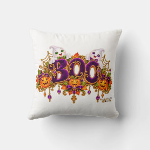 Cojín Decorativo Dulces fantasmas de Halloween Calabazas Morado Oro