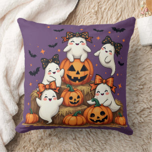 Cojín Decorativo Dulces Fantasmas de Halloween con Lazos Coquette y
