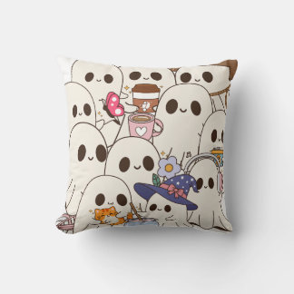 Cojín Decorativo Dulces Fantasmas Espeluznantes Café & Gato Otoño