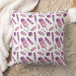 Cojín Decorativo Dulces Paletas de Caramelo Rosadas y Moradas