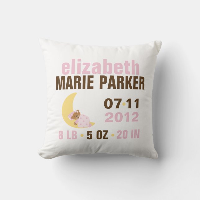 Cojín Decorativo Dulces sueños Bear Bear Anuncio de Nacimiento {ros (Anverso)