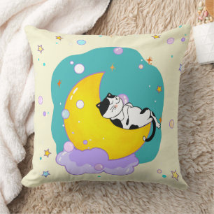 Cojín Decorativo Dulces Sueños Cute Tuxedo Kitty Dormiendo En La Lu