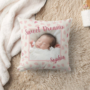 Cojín Decorativo Dulces sueños Foto Keepsake y nombre del bebé