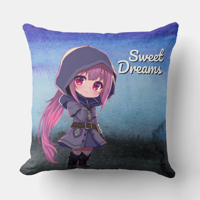 Cojín Decorativo Dulces Sueños Linda Chica Chibi (Anverso)
