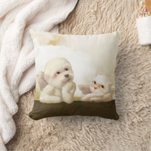Cojín Decorativo Dúo Angelical: Bichon Sonriente y Nube Bao Bao