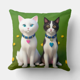 Cojín Decorativo Dúo de gatos lindos estilo jardín en casa verde