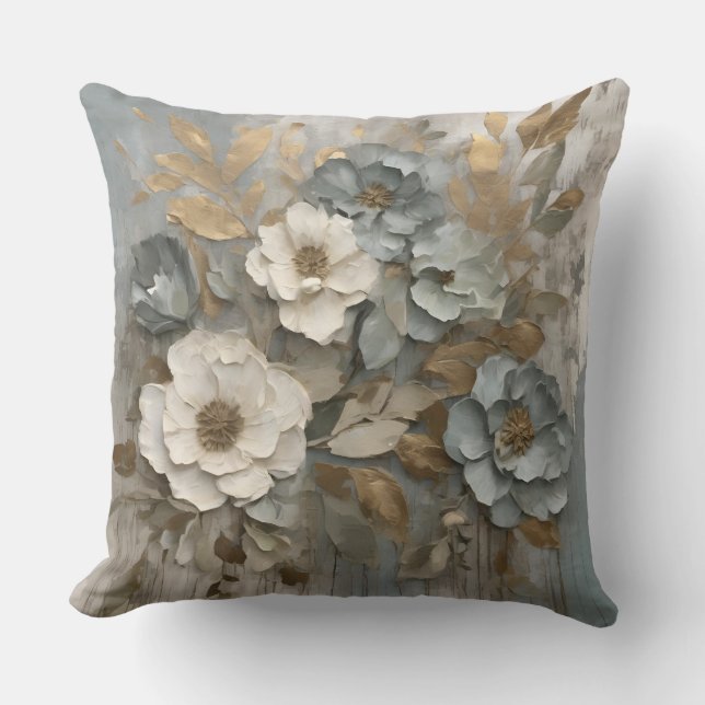 Cojín Decorativo Duste Blue Sage Gold Cream Farmhouse Floral (Anverso)