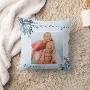Cojín Decorativo Dusty Blue Floral Design Mom Photo Pillow