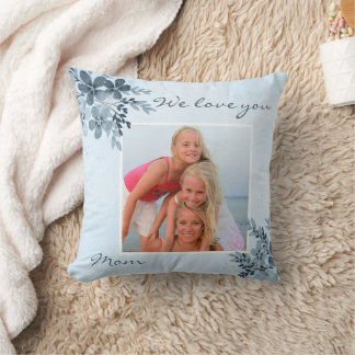 Cojín Decorativo Dusty Blue Floral Design Mom Photo Pillow