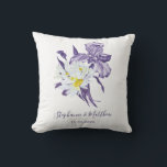 Cojín Decorativo Dusty Purple Floral Iris White Daisy Boda<br><div class="desc">Esta almohada presenta un diseño floral de acuarela moderno y elegante, con flores de iris morado y margaritas blancas. Personalice su nombre y fecha de boda. Esta almohada forma parte de una colección que incluye otros productos bodas a juego. Visita mi tienda para ver toda la gama de productos bodas...</div>