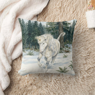 Cojín Decorativo Dyfra Unicornio islandés jugueteando en el bosque