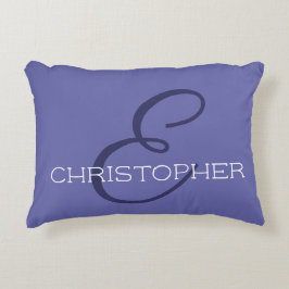 Cojín Decorativo E Nombre Personalizado Inicial Azul Moderno