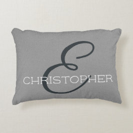 Cojín Decorativo E Nombre Personalizado Inicial Negro Blanco Gris