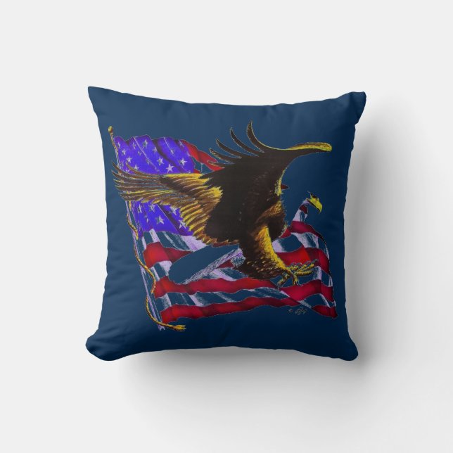 Cojín Decorativo Eagle calvo y bandera (Anverso)