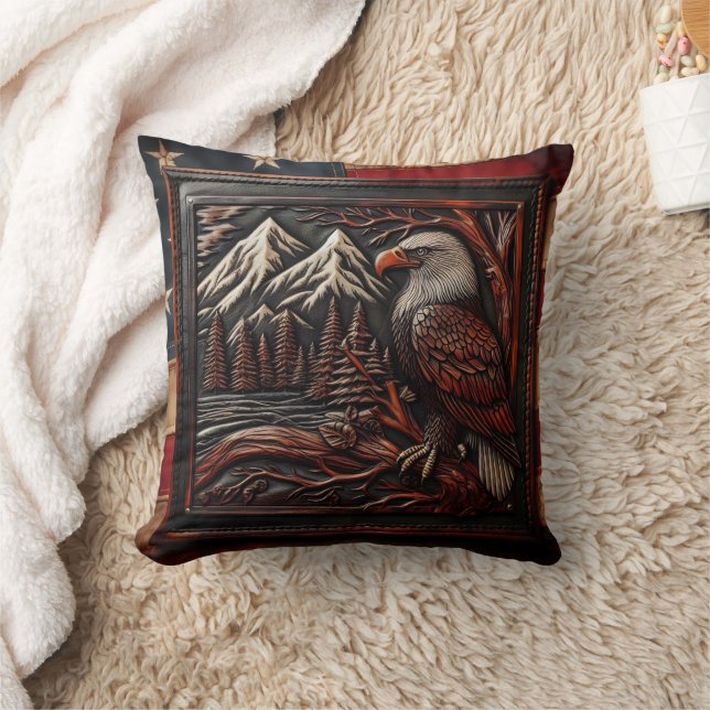 Cojín Decorativo Eagle Carving Con El Fondo De La Montaña (Manta)